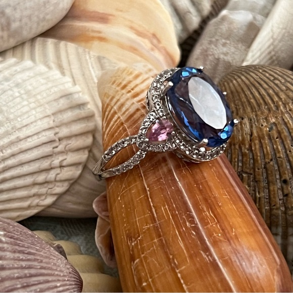 Colleen Lopez Sterling Silver White Topaz and Sapphire Ring  Colleen Lopez Sterling Silver  fluorite, pink sapphire & white topaz ring